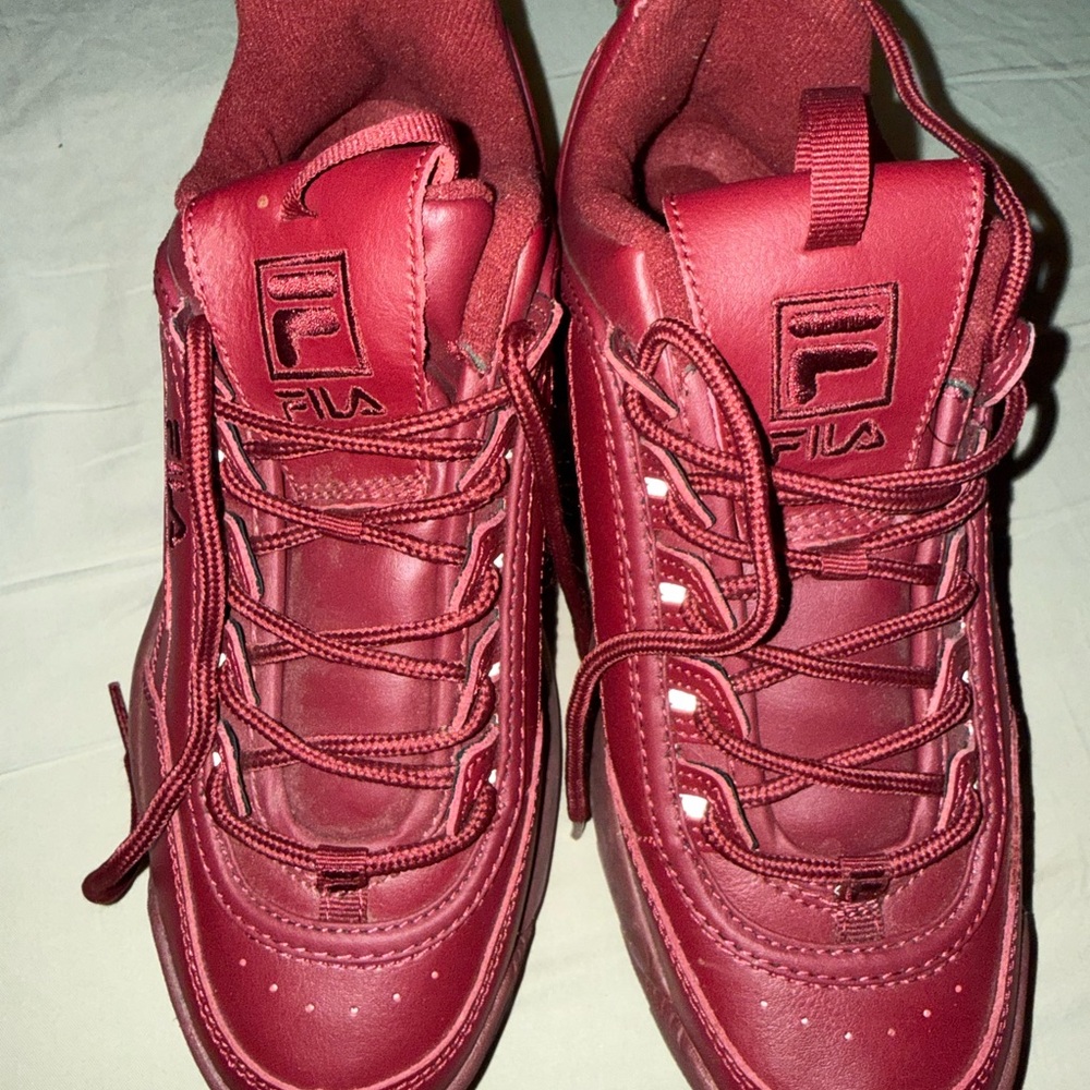 Fila Burgundy Premium Leather Disruptors Athletic Shoes